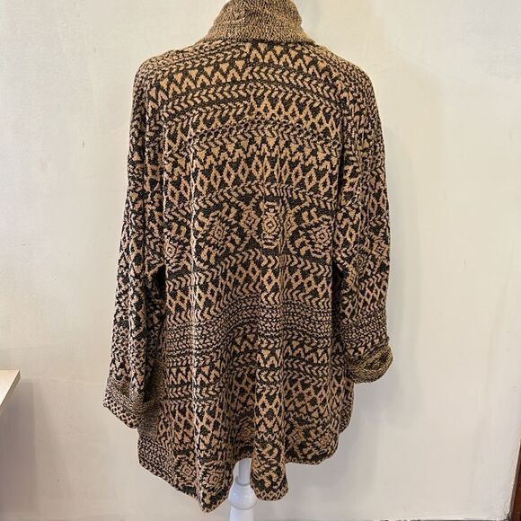 One World brown tan patterned front pocket open cardigan Size XL EUC - Picture 6 of 10